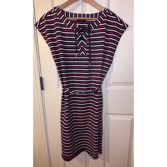 Tommy Hilfiger Dresses & Skirts - Tommy Hilfiger Striped Lace Up Sheath Dress Navy Red White Large